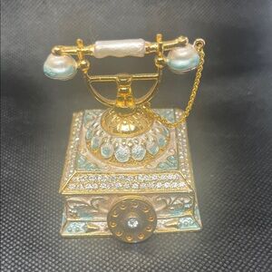 Gold-tone and Teal Vintage Style Telephone Trinket Box